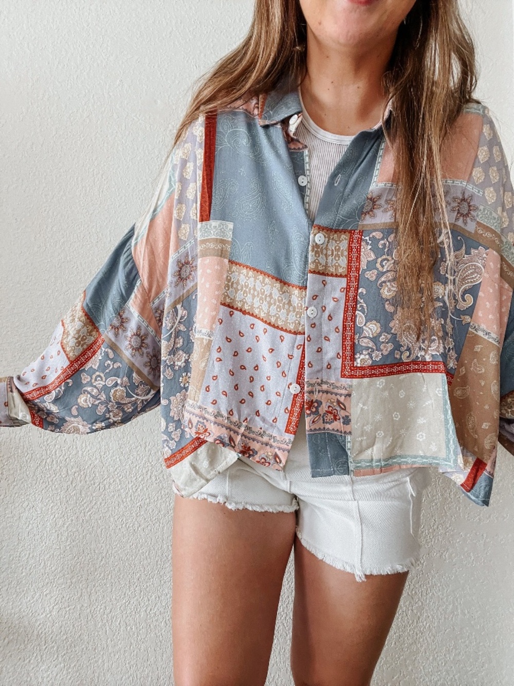 Blue B Flow Button Up Paisley Top